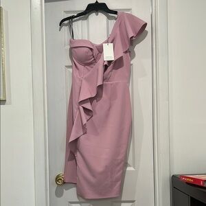 Lavish Alice Pink Asymmetrical Ruffled Sheath Dress